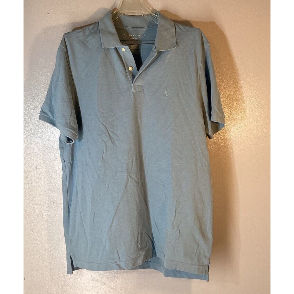 American‎ Eagle Polo Shirt Mens L Blue Super Soft Short Sleeve Classic Fit Adult